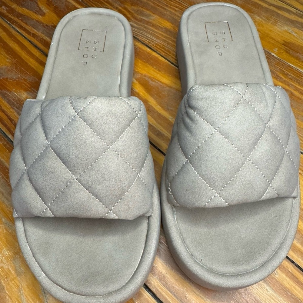SHUShop Taupe Suede Slide On Sandals Size 6